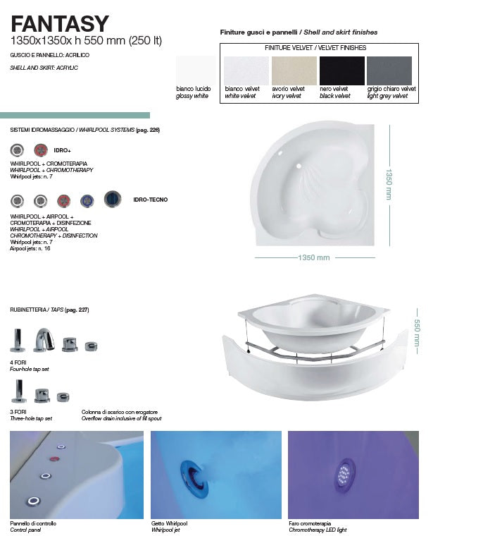 Vasca da Bagno Idromassaggio COLACRIL Fantasy Versione Idro e IdroTecno - Dimensioni 135x135x55