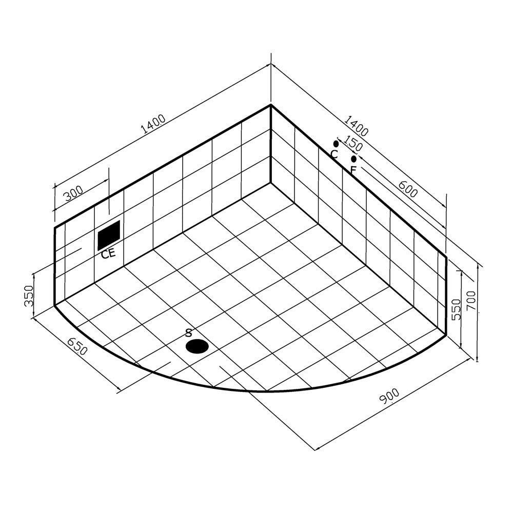 Vasca Idromassaggio Semicircolare MALE' in metacrilato bianco con pannello frontale - Dimensione 140x140