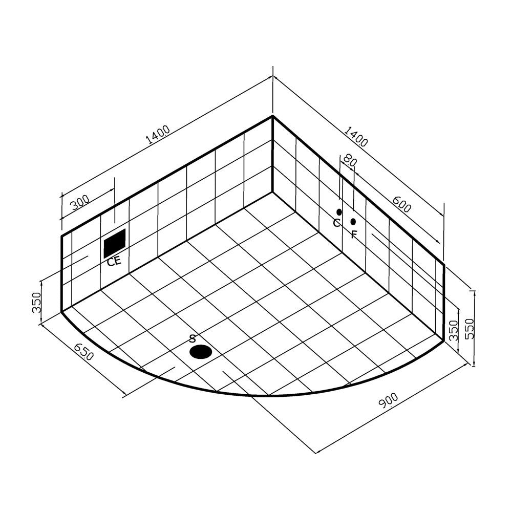 Vasca Idromassaggio Semicircolare MALE' in metacrilato bianco con pannello frontale - Dimensione 140x140