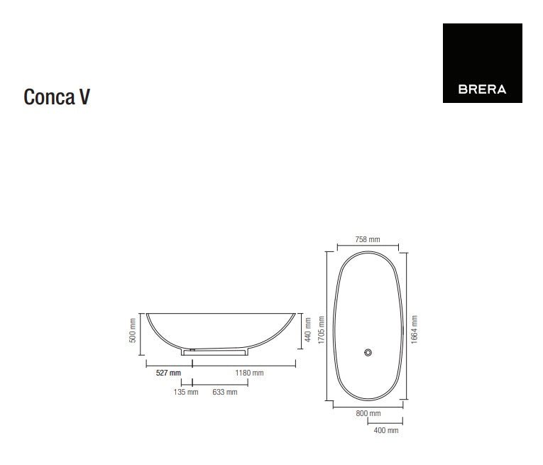 Vasca da Bagno BRERA Bacino 1695 in Betacryl - Dimensioni 169,5x75x57 - StileVasca - Vasca Freestanding